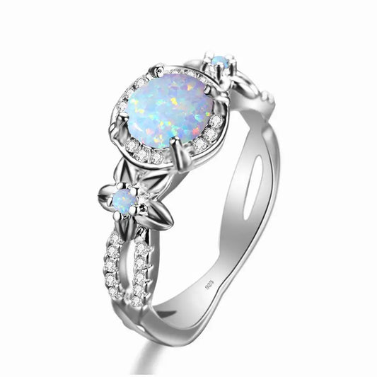 Women 925 Sterling Silver Opal Ring