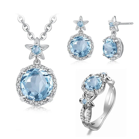 Sterling Silver Handmade Fine Aquamarine Jewelry Set