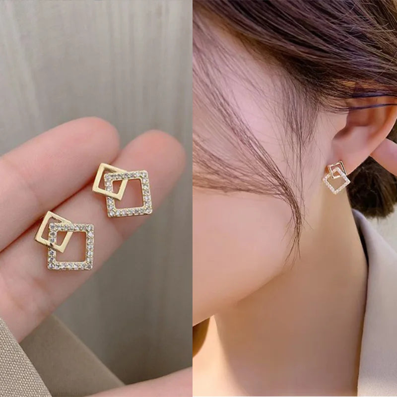 Korean Geometric Double Layers Rhombus Earrings for Women - Cool Creations