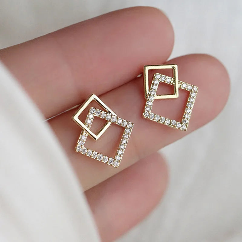 Korean Geometric Double Layers Rhombus Earrings for Women - Cool Creations