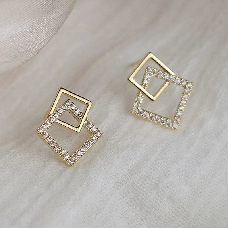 Korean Geometric Double Layers Rhombus Earrings for Women - Cool Creations