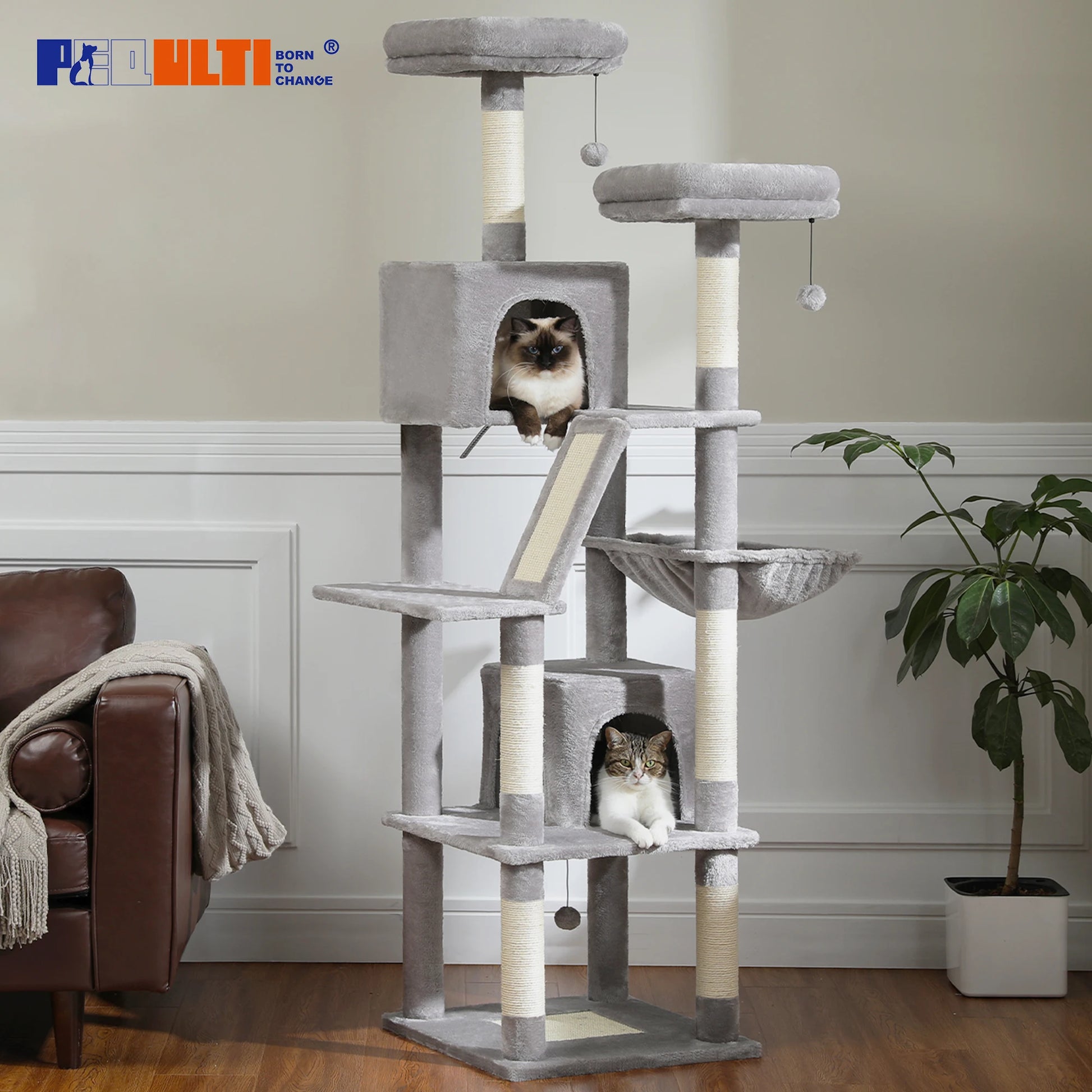 Large Cat Tower for Indoor Cats Multi-Level Plush Condo - Cool Creations