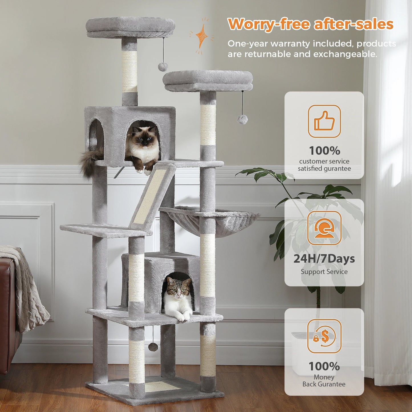 Large Cat Tower for Indoor Cats Multi-Level Plush Condo - Cool Creations