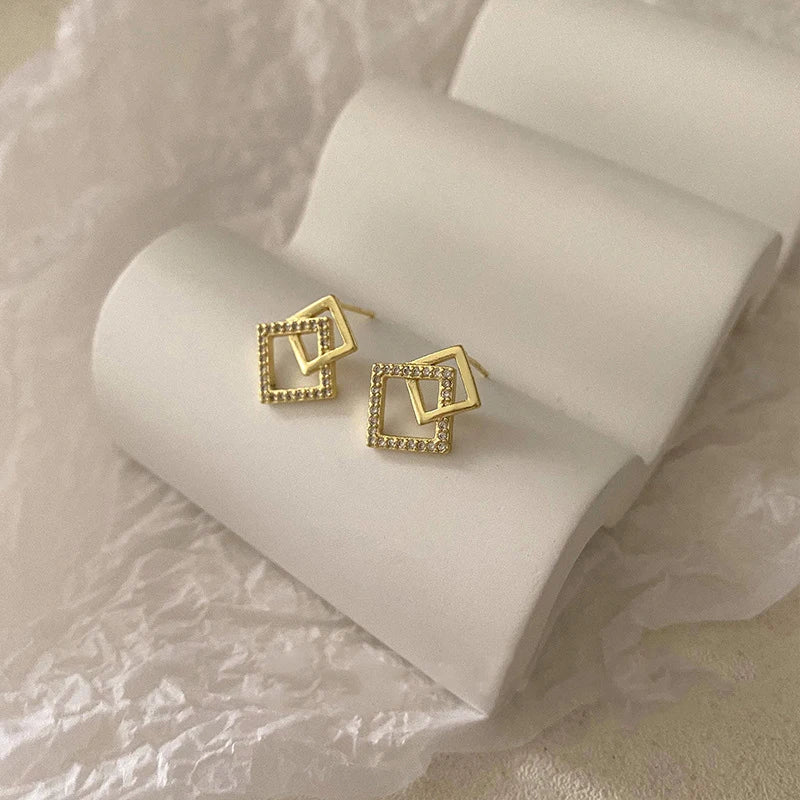 Korean Geometric Double Layers Rhombus Earrings for Women - Cool Creations