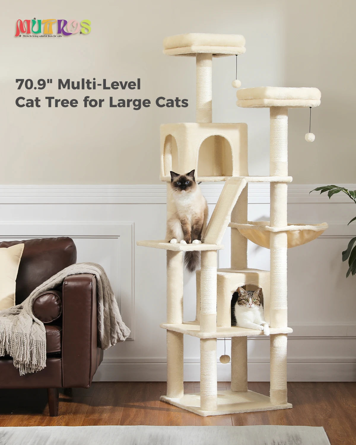 Large Cat Tower for Indoor Cats Multi-Level Plush Condo - Cool Creations